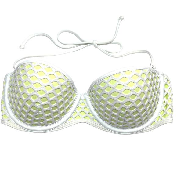 Victoria's Secret Swim Size 32D White and Green Mesh Bikini Halter Top - Picture 1 of 10